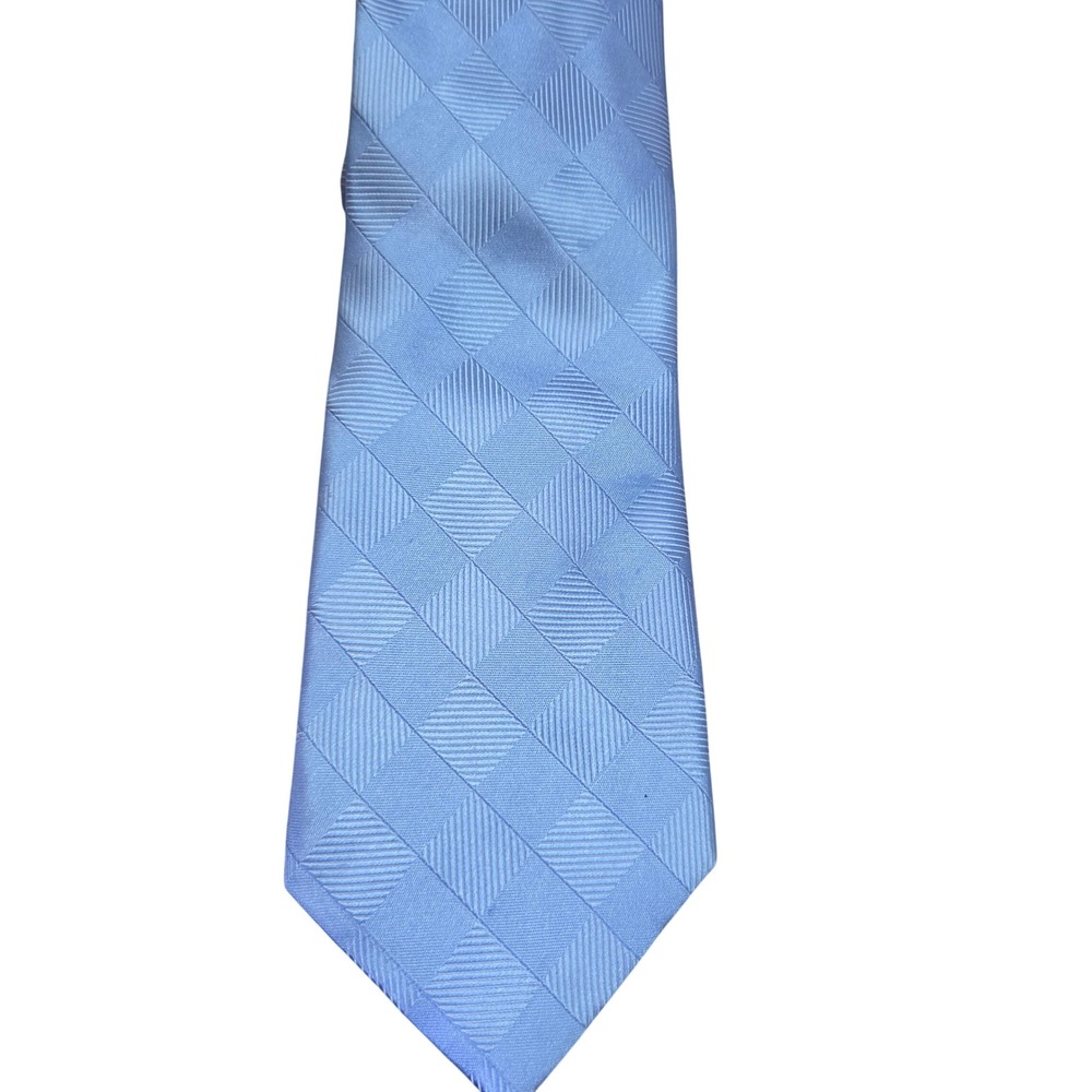 Donald J Trump Signature Collection Light Blue Checkered 100% Silk Mens Tie
